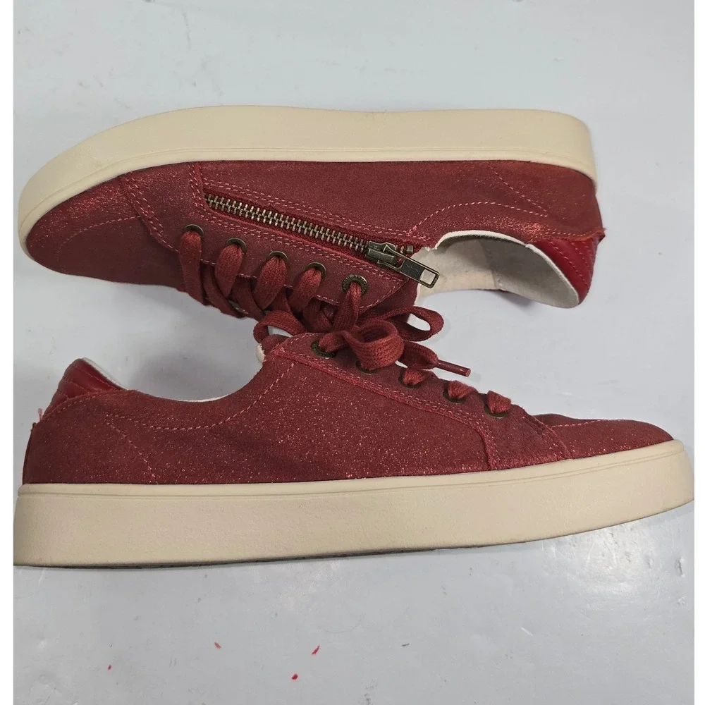 Revitalign Red Shimmer Suede Side Zip Platform Sneakers Womens 8.5 B Burgundy